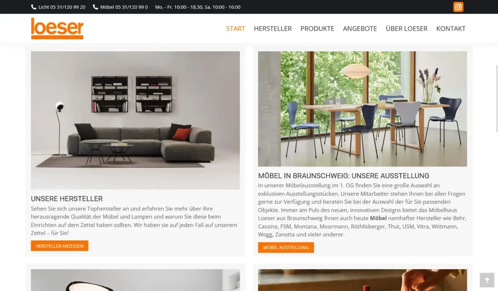 Webagentur Hannover – Referenzprojekt für Möbelhaus Loeser Screenshot der von der Webagentur Hannover erstellten Website für das Möbelhaus Loeser mit modernem Layout und klarer Struktur.